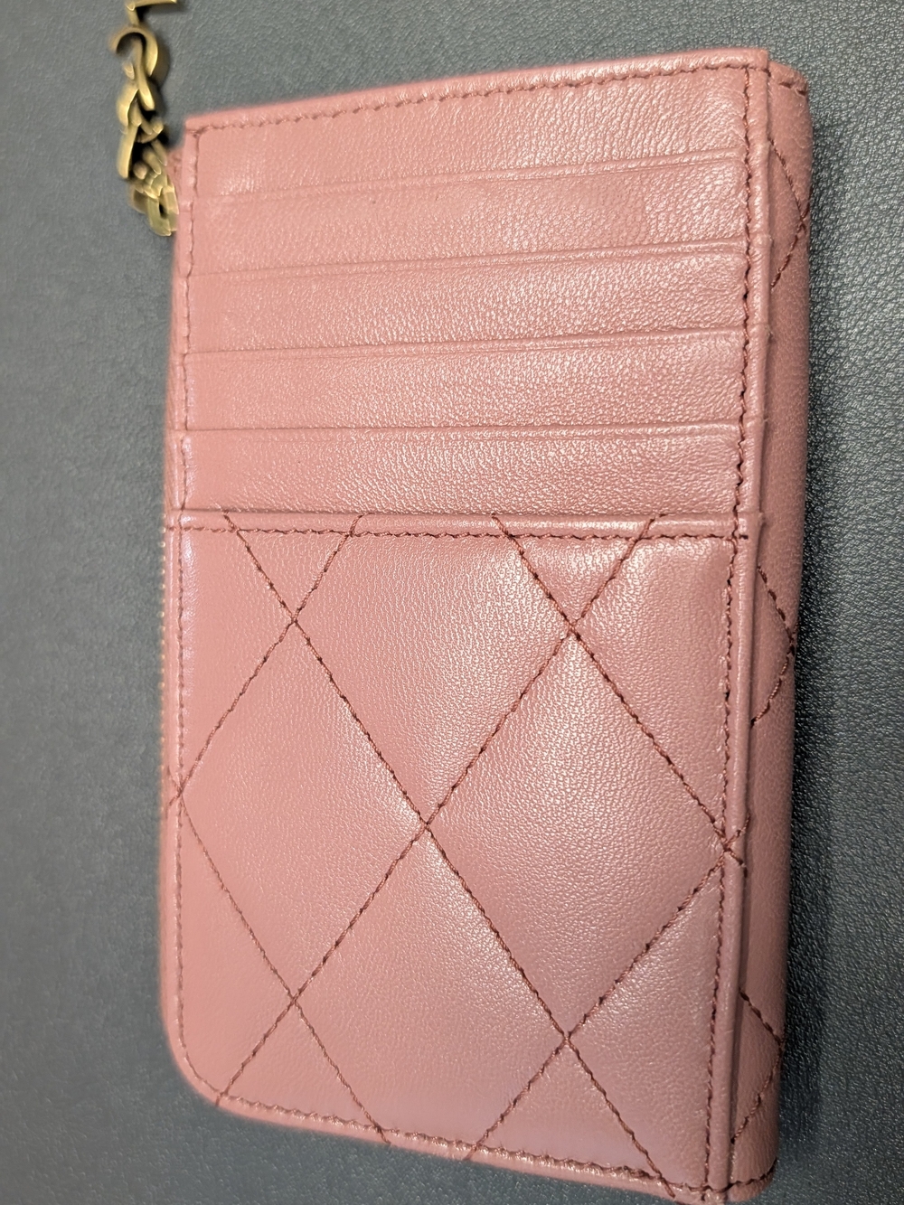 Saint Laurent Rose Quilted Card Case with Gold Hardware